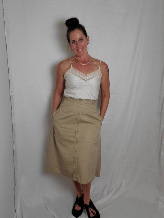 1980s skirt khaki vintage 80s Lord & Taylor midi - image 4