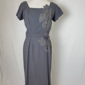 1950s dress gray wool vintage 50s pinup midi image 2