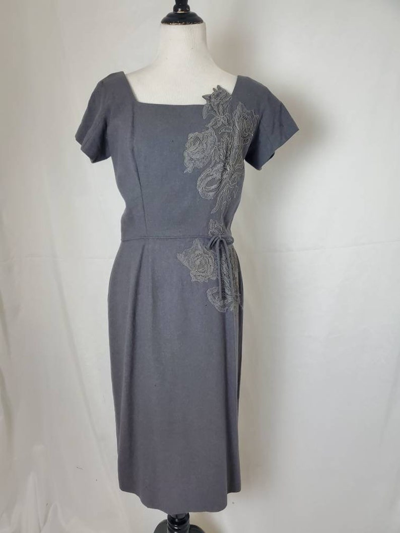 1950s dress gray wool vintage 50s pinup midi image 2