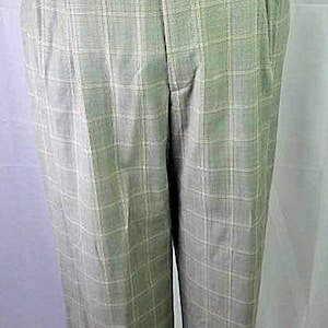Pantalones de lana italiana a cuadros vintage Zignone / Pantalones plisados verde salvia / Hecho en Italia / Lujo discreto / Moda masculina de los 90