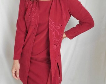 Jurk jaren 90 bordeauxrood vintage jaren 90 Studio 1 jasje