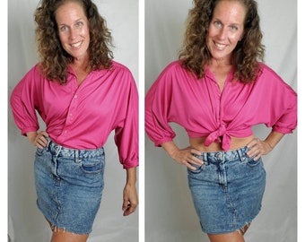 1970s blouse vintage 70s fuschia disco top