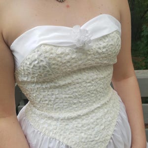 Jaren 80 prinsessenjurk vintage Mike Benet wit strapless formeel