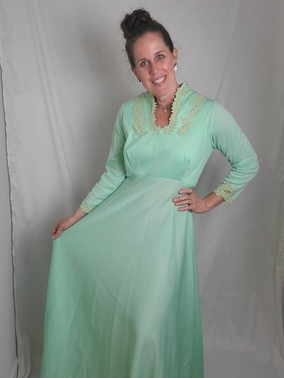 1970s dress vintage 70s sea foam green formal ret… - image 3