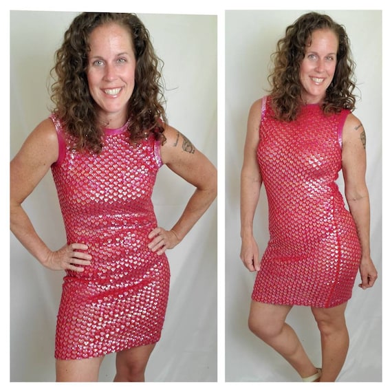 1960s dress sequin red vintage 60s knit bodycon - image 1