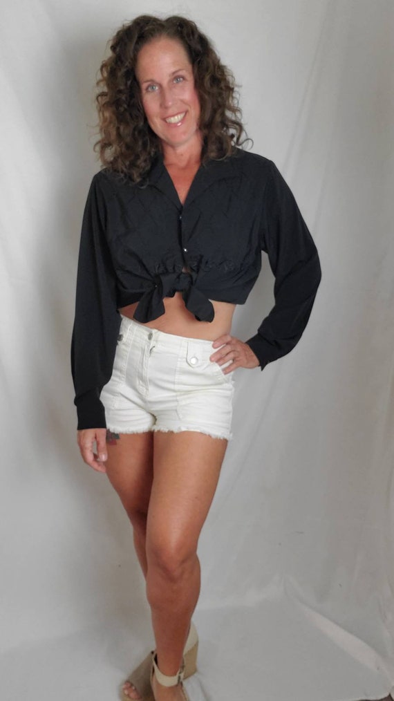1980s blouse black Yves St. Clair button down - image 2