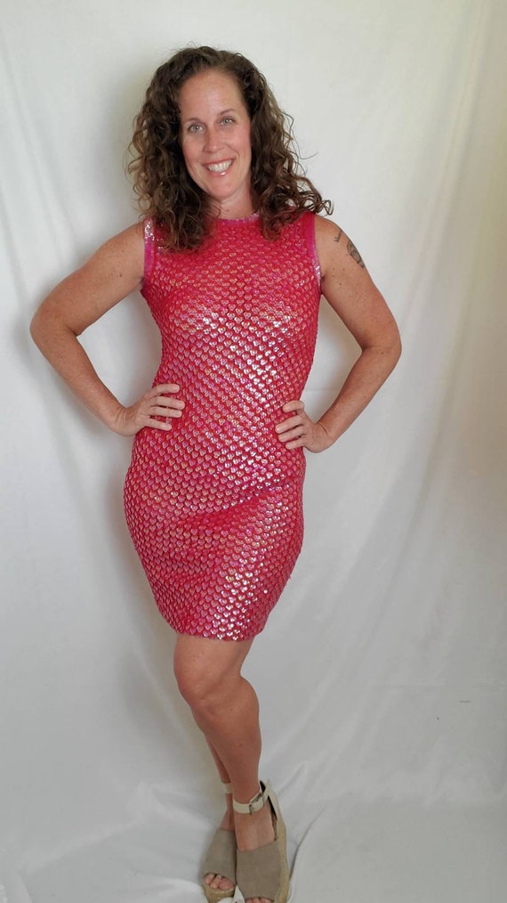 1960s dress sequin red vintage 60s knit bodycon - image 6