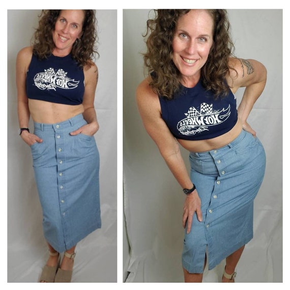 1990s skirt blue denim vintage Talbots 90s midi