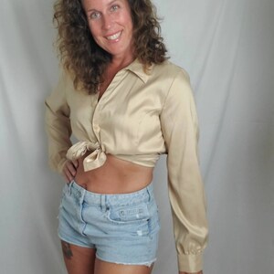 1980s blouse vintage 80s gold JM Collection beige top image 2