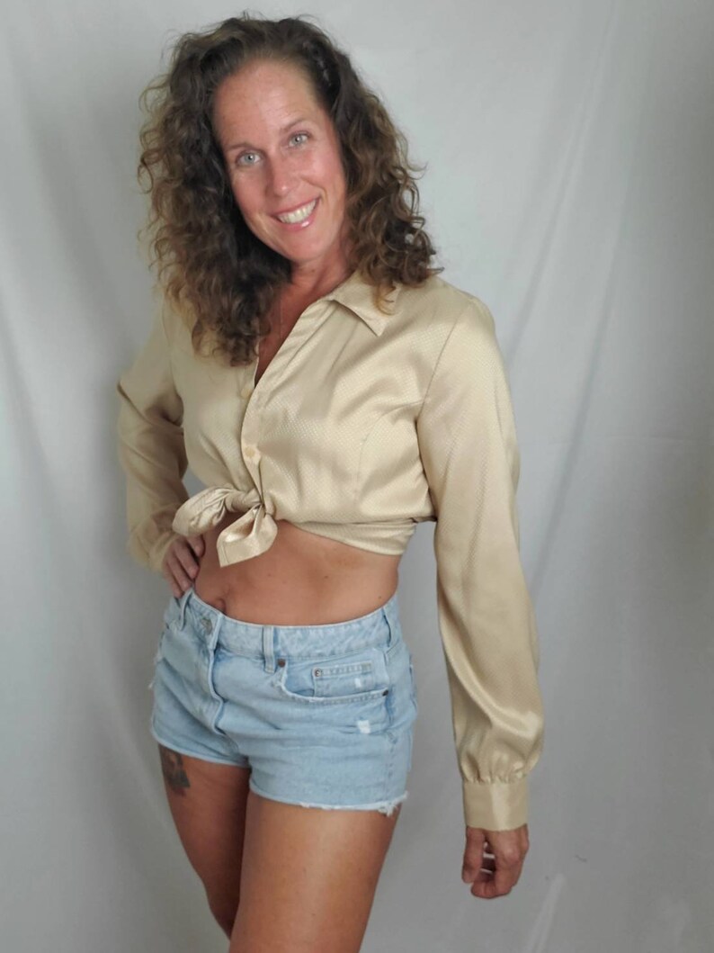 1980s blouse vintage 80s gold JM Collection beige top image 2