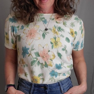 1980s blouse floral vintage 80s Alfred Dunner top