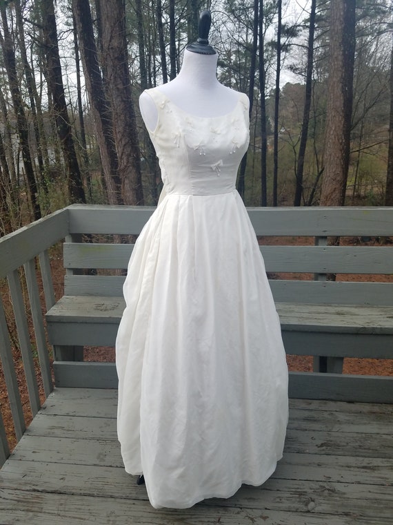 1950s dress vintage 50s white bustle back maxi fo… - image 8