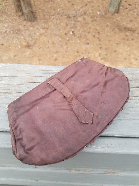 Antique clutch victorian brown fabric finger purse - image 6