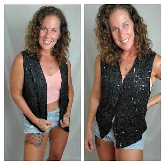 1990s vest sequin silk black vintage 90s Rachna wa