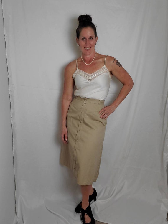 1980s skirt khaki vintage 80s Lord & Taylor midi - image 2