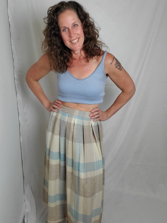 1980s skirt pastel plaid vintage 80s JbJ wool midi - image 2
