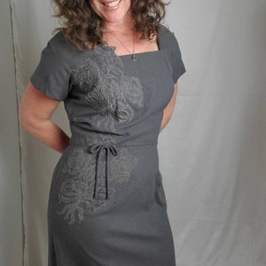 1950s dress gray wool vintage 50s pinup midi image 5