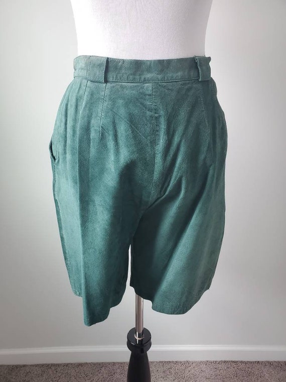 1980s shorts suede vintage 80s G-III green pleate… - image 7