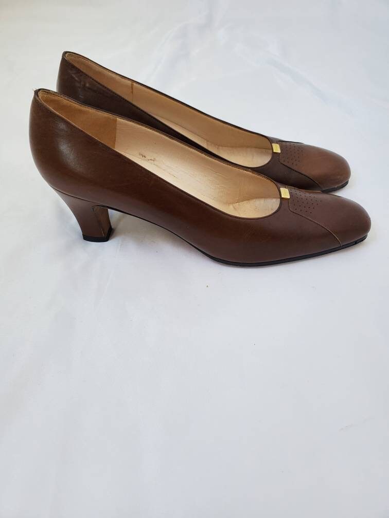 1980s Ferragamo Pumps Vintage 80s Brown Leather Heels - Etsy