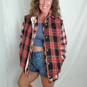 1970s vest plaid vintage 70s reversible puffy jacket