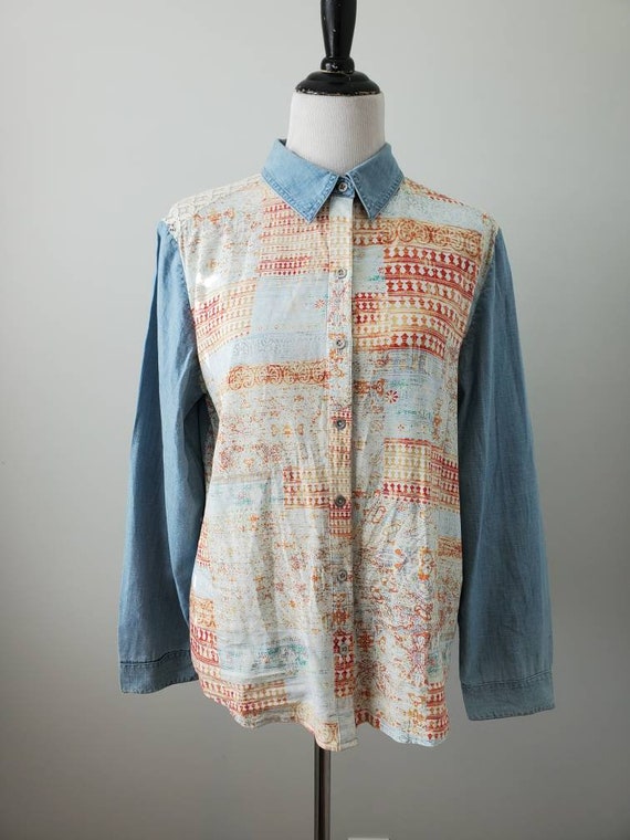 1990s blouse vintage 90s Chico's button down shirt - image 7