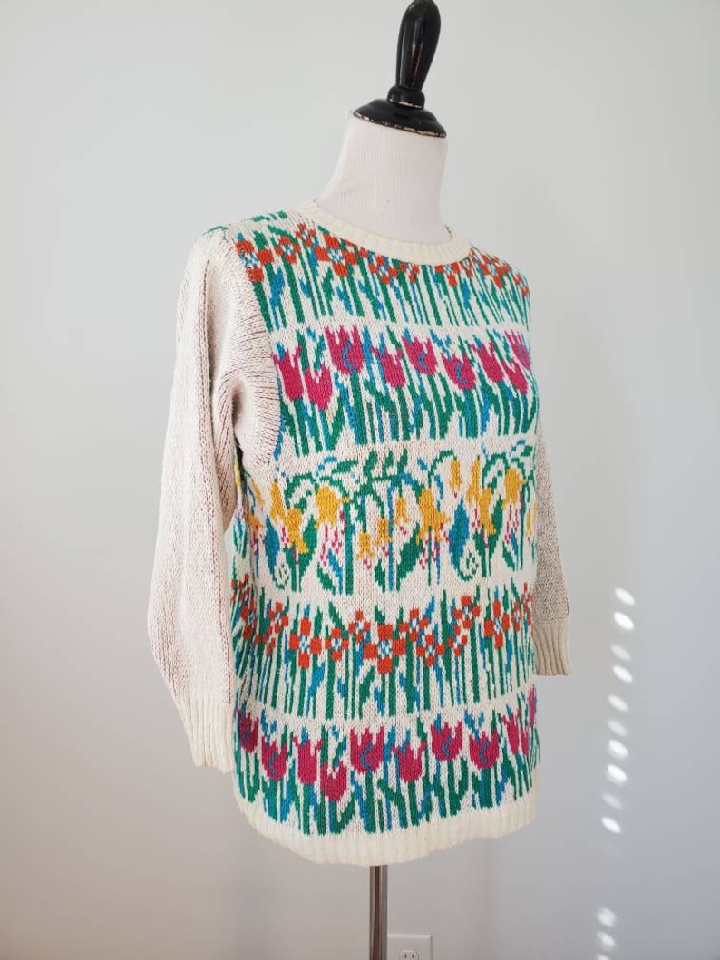 1980s Sweater Vintage 80s Crossings Floral Tulip Pullover - Etsy