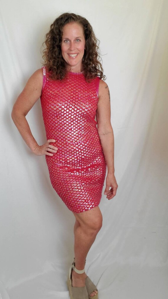 1960s dress sequin red vintage 60s knit bodycon - image 3