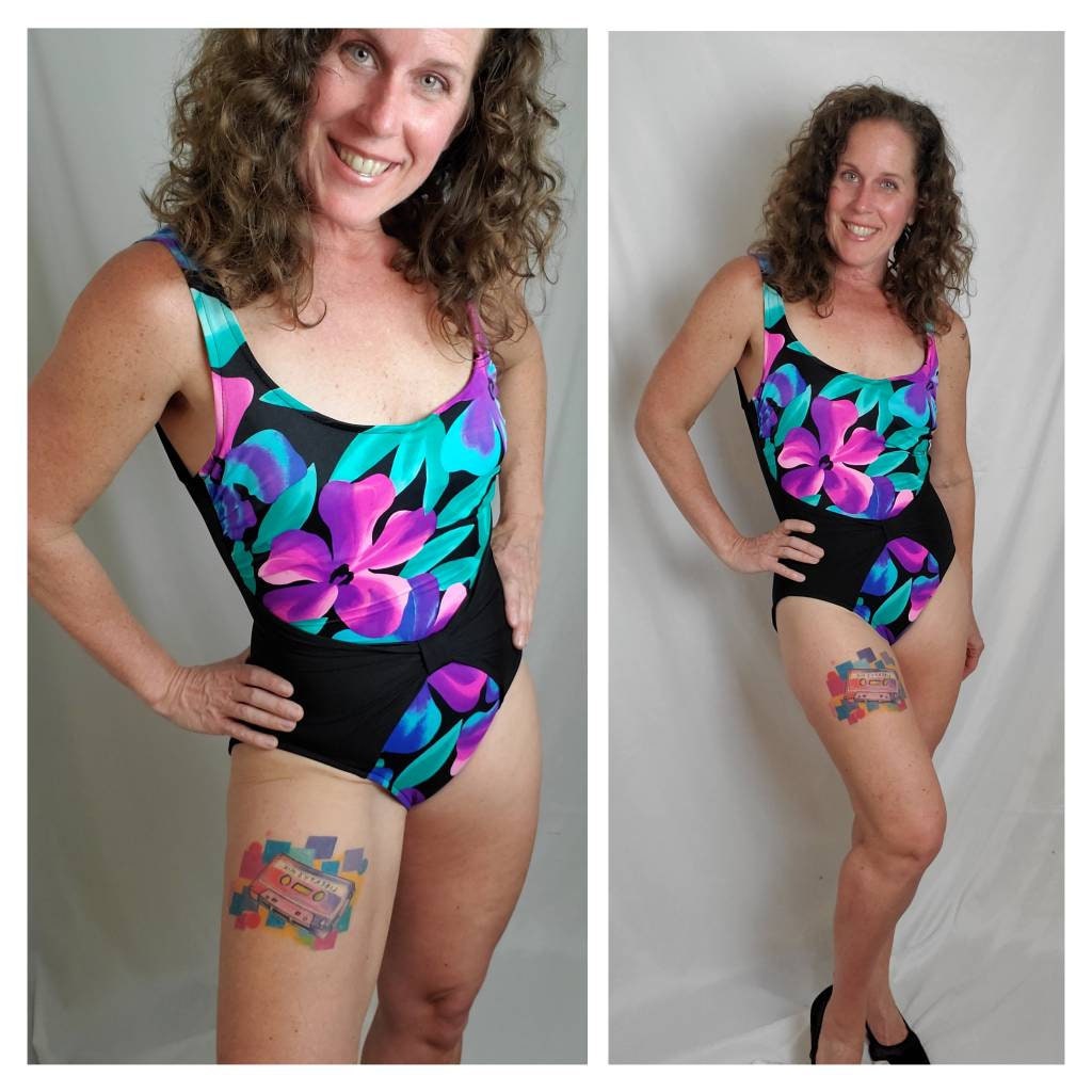 2000s Swimsuit Vintage Tropical Floral Slimsuit Bathing Suit Etsy