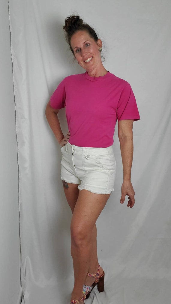 Vintage 80s tee pink single stitch 1980s cropped … - image 2