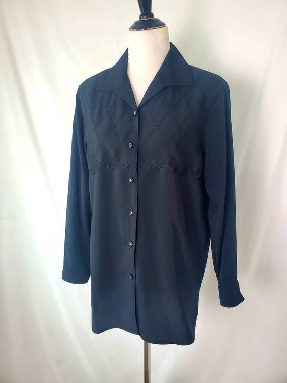 1980s blouse black Yves St. Clair button down - image 6
