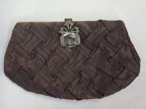 Antique clutch victorian brown fabric finger purse - image 2