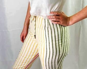 Vintage 60er Jahre Gestreifte Capri Hose | Mid Century-Resort-Wear | Küsten Großmutter Cropped Hose | Riviera Urlaub Stil | S