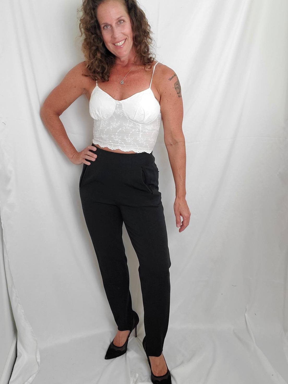 Vintage DKNY Black Stirrup Pants | High Waist Designer Stretch