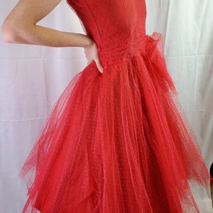 1950s prom dress red tulle taffeta vintage 50s Ketti formal slightly wounded