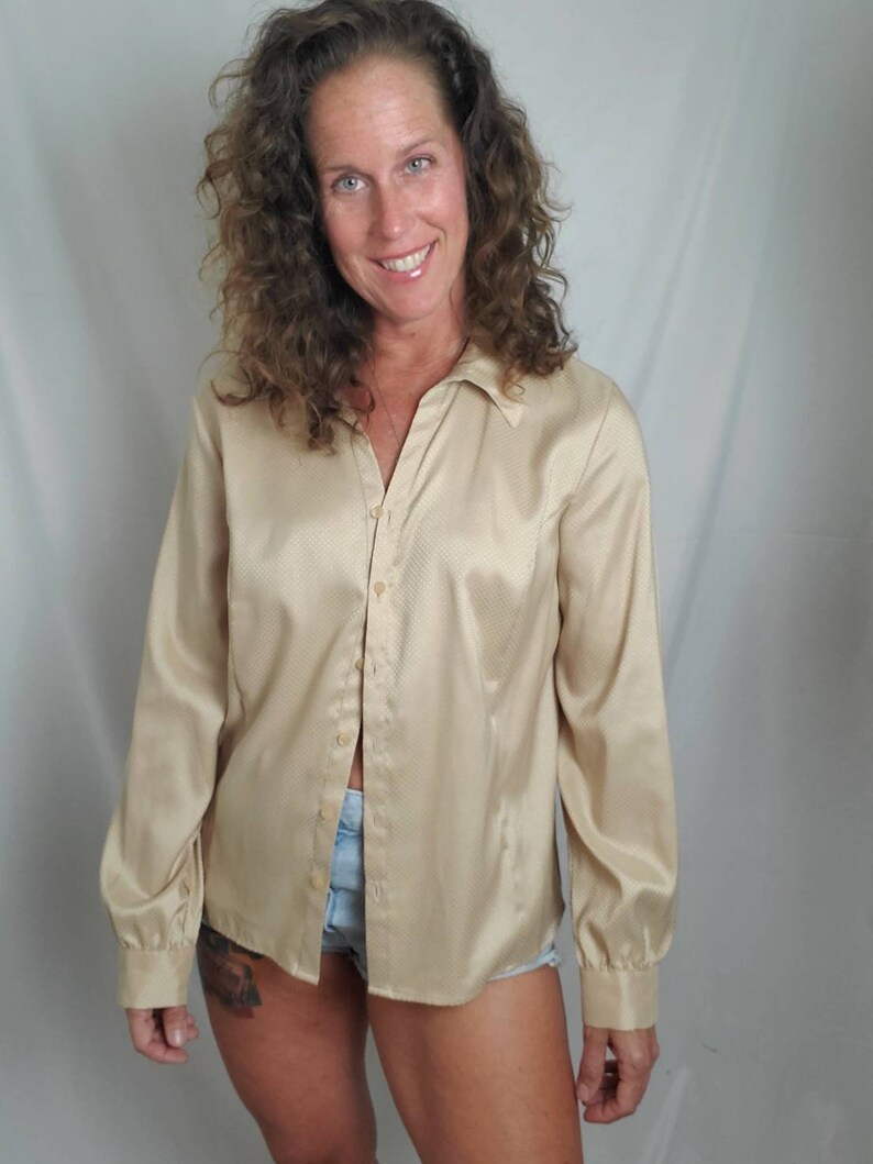 1980s blouse vintage 80s gold JM Collection beige top image 4