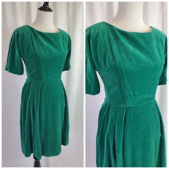 1960s dress green velvet retro vintage 60s formal Gem