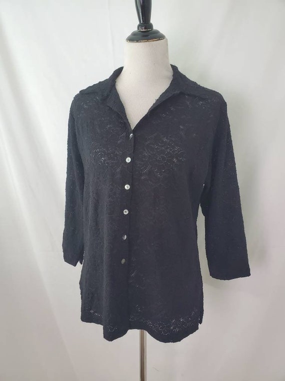 Vintage 90s blouse black lace 1990s Chico's Desig… - image 9