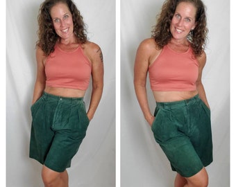 1980s shorts suede vintage 80s G-III green pleated leather