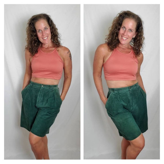 1980s shorts suede vintage 80s G-III green pleate… - image 1