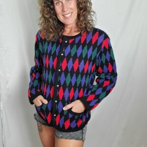 1980s sweater argyle vintage 80s Worthington cardigan