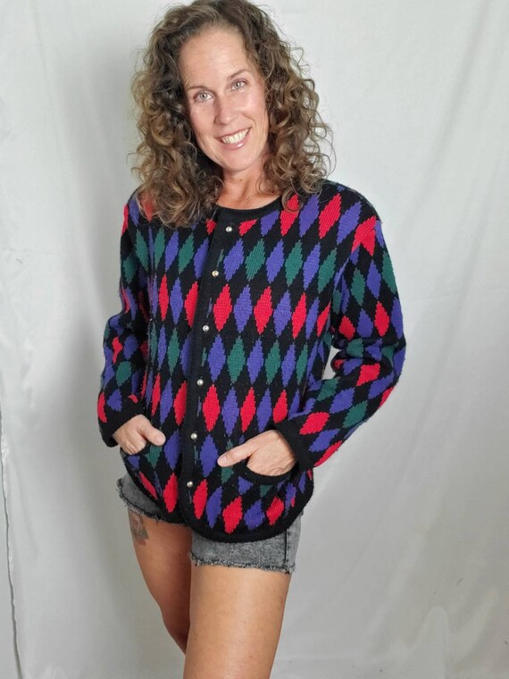 1980s sweater argyle vintage 80s Worthington card… - image 7