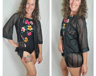 1970s cover up vintage 70s black sheer short robe