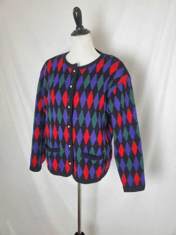 1980s sweater argyle vintage 80s Worthington card… - image 8