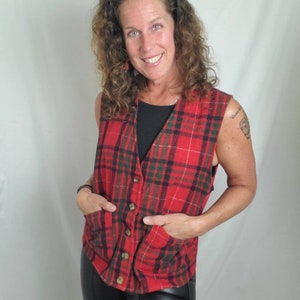 Vintage 80s vest plaid 1980s American Eagle wool waistcoat