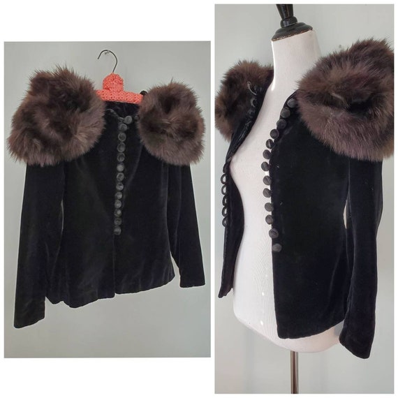 1930s black velvet jacket vintage 30s peplum faux