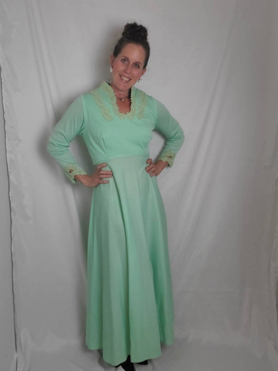 1970s dress vintage 70s sea foam green formal ret… - image 2