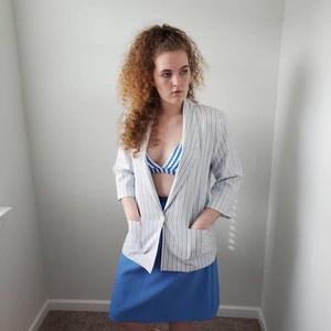 1980s suit striped vintage 80s Nikki blazer and blue skirt