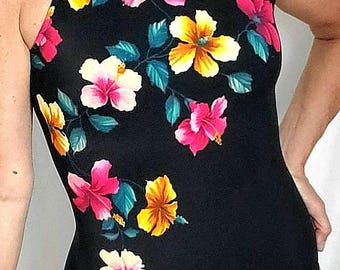 maillot de bain vintage Jantzen des années 80 | Maillot de bain une pièce tropical hawaïen | Maillot de bain fleuri Aloha | Maillots de bain Resort Wear | Fabriqué aux États-Unis | Taille M