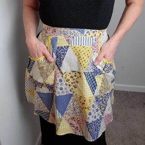 1960s half apron patchwork vintage 60s linen