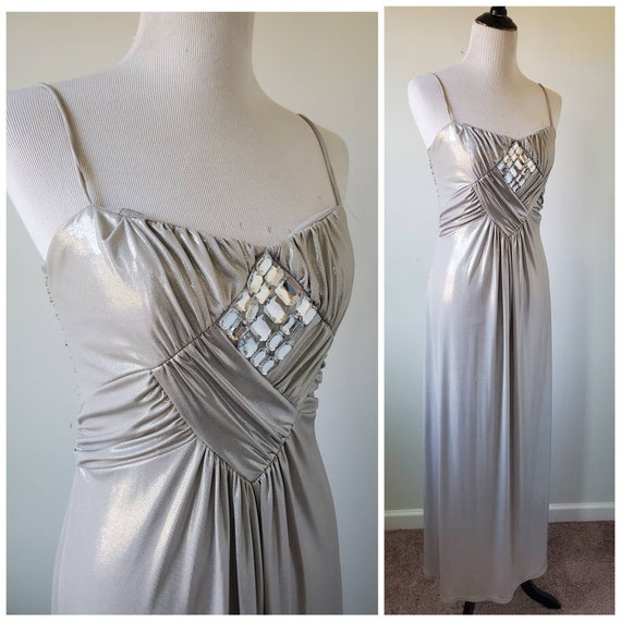 1980s silver gown vintage 80s Jessica McClintock f